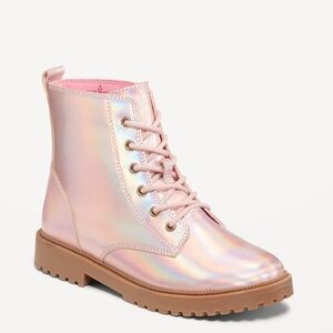 5Y • Old Navy • Iridescent Pink Shiny Faux-Leather Combat Boots